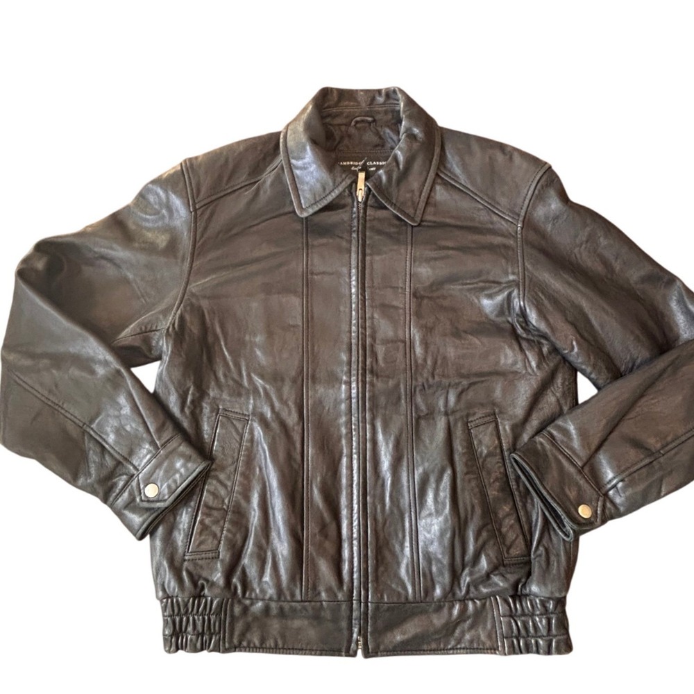 Bomber Moto Cambridge Classics Leather Jacket Quilted Lining Small Black Vintage